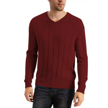Weardear Mens Drop-Needle V Neck Sweater Wide-Striped Pullover Tops