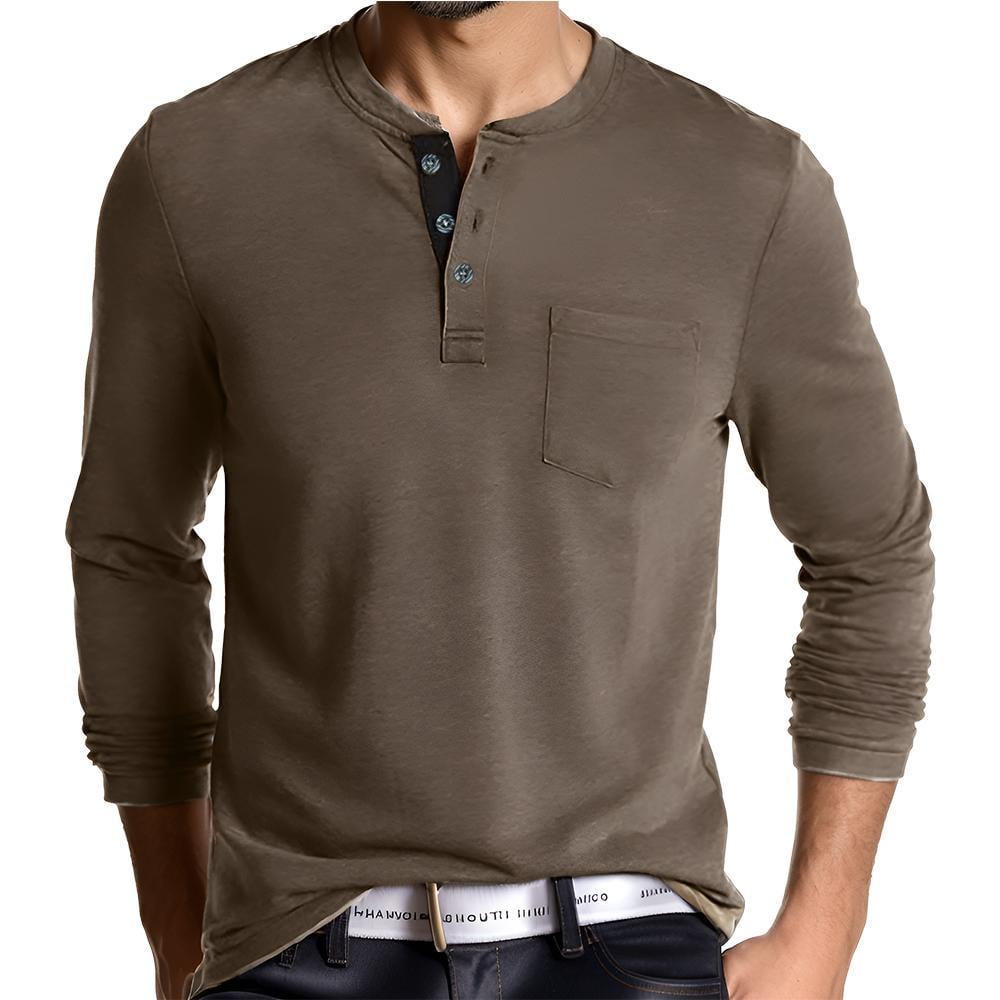 Men's Full Size Notched Henley T-Shirt with Chest Pocket Plus Size