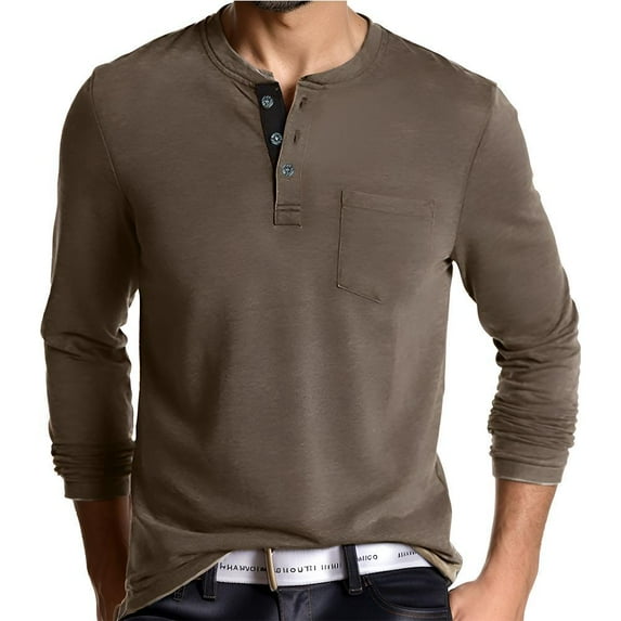 Weardear Mens Fashion Henley Shirts Long Sleeve Button Cotton T-Shirt with Pocket