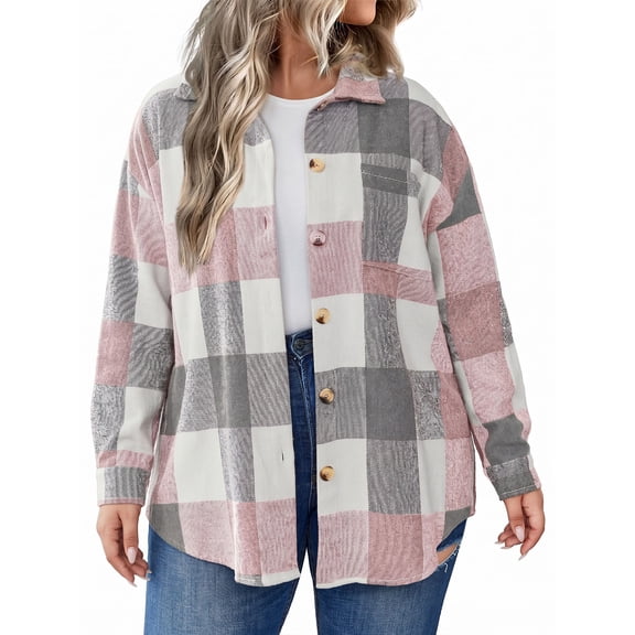 Weardear Plus Size Flannel Plaid Shirts for Women Long Sleeve Button Down Shirts Casual Blouses