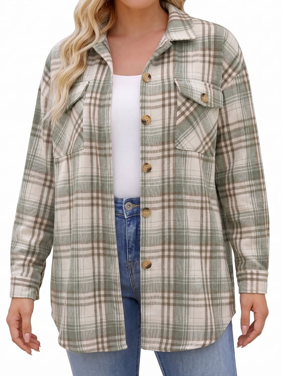 Plus Size Flannel Shirt for Women Button Down Plaid Shirts Long Sleeve Shackets
