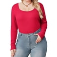 thumbnail image 1 of Weardear Plus Size Tops for Women Slim Fit Square Neck Ribbed Knit Tunic Shirts Long Sleeve Basic T-Shirt, 1 of 6