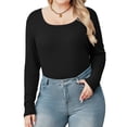 thumbnail image 1 of Weardear Plus Size Tops for Women Slim Fit Square Neck Ribbed Knit Tunic Shirts Long Sleeve Basic T-Shirt, 1 of 6