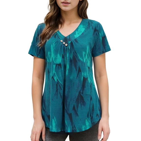Weardear Women Summer Tunic Tops Dressy Casual V Neck Blouse Flutter Short Sleeve Shirts
