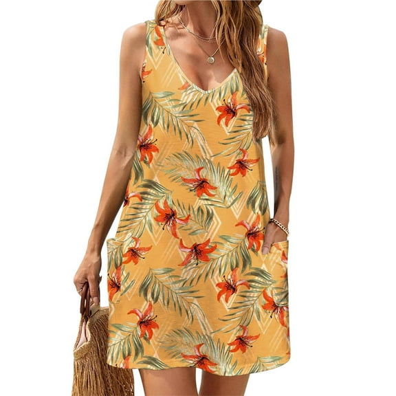 Weardear Sundress for Women 2025 Casual Hawaiian Dresses V Neck Loose Fit Tank Dress with Pockets