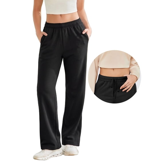 Weardear Tall Straight Leg High Waisted Sweatpants Womens Casual Workout Pants with Inner Drawstring and Side Pockets