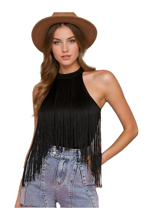 Tank Top Bodysuit for Women Sleeveless Halter Fringe One Piece Sexy Body Suit