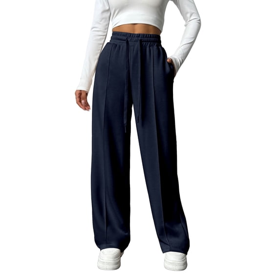 Weardear Wide Leg Sweatpants for Women Drawstring Elastic Pants with Pockets High Waisted Workout Baggy Sweatpants
