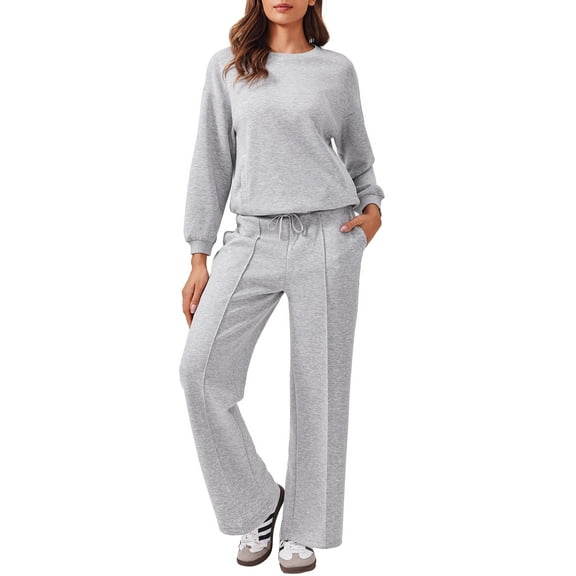 Weardear Women 2 Piece Sets Long Sleeve Sweatshirts Travel Outfits Drawstring Straight Leg Pants Sweatsuit Set