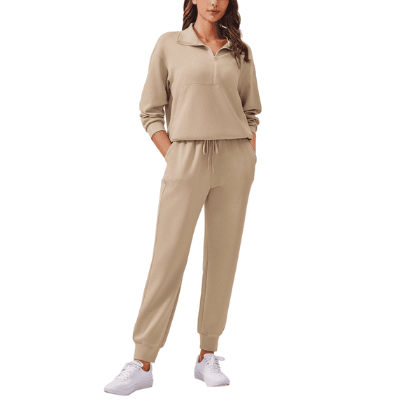 Weardear Women 2 Piece Sets Long Sleeve Tracksuit Fall Travel Outfits Joggers Sets Half Zip Sweatsuit Matching Set