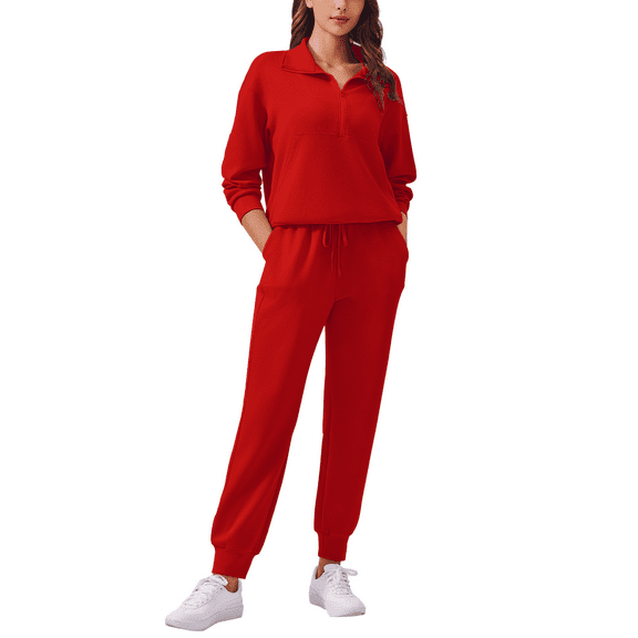 Weardear Women 2 Piece Sets Long Sleeve Tracksuit Fall Travel Outfits Joggers Sets Half Zip Sweatsuit Matching Set