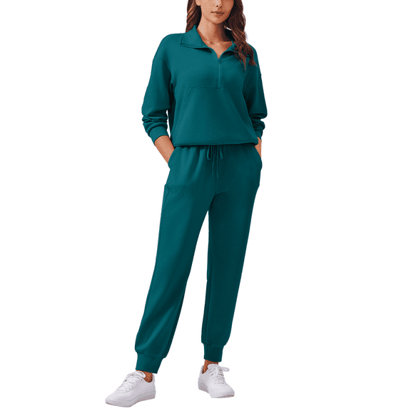 Weardear Women 2 Piece Sets Long Sleeve Tracksuit Fall Travel Outfits Joggers Sets Half Zip Sweatsuit Matching Set