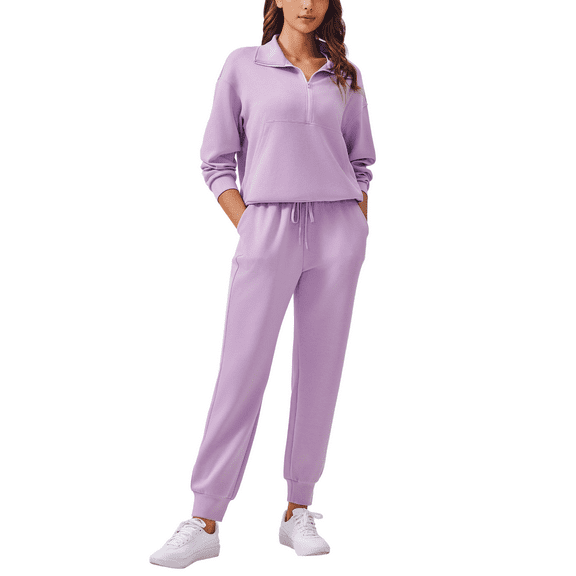 Weardear Women 2 Piece Sets Long Sleeve Tracksuit Fall Travel Outfits Joggers Sets Half Zip Sweatsuit Matching Set
