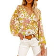 thumbnail image 1 of Weardear Women Boho Floral V Neck Dressy Blouses Puff Long Sleeve Elegant Chiffon Tops, 1 of 6