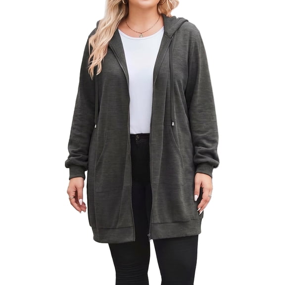 Weardear Women Plus Size Zip up Hoodies Long Sleeve Tunic Sweatshirt Fall Winter Coat