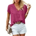 thumbnail image 1 of Weardear Women Short Sleeve Tops Summer Western Chiffon Blouses Dressy Casual Work Pearl Shirts, 1 of 7