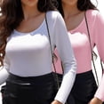 thumbnail image 1 of Weardear Women's 2 Piece Long Sleeve Scoop Neck Tops Slim Fit Tight Tee Warm T Shirt, 1 of 5