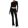 thumbnail image 1 of Weardear Women 2 Piece Lounge Sets Crewneck Long Sleeve Cropped Top & Fold-over Flare Pants Set Athletic Outfit Sets (Women's), 1 of 7
