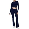 thumbnail image 1 of Weardear Women 2 Piece Lounge Sets Crewneck Long Sleeve Cropped Top & Fold-over Flare Pants Set Athletic Outfit Sets (Women's), 1 of 7