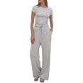 thumbnail image 1 of Weardear Women's 2 Piece Outfits Lounge Sets Ruched Short Sleeve Tops and High Waisted Wide Leg Pants Tracksuit Sets, 1 of 5