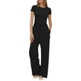 thumbnail image 1 of Weardear Women's 2 Piece Outfits Lounge Sets Ruched Short Sleeve Tops and High Waisted Wide Leg Pants Tracksuit Sets, 1 of 5