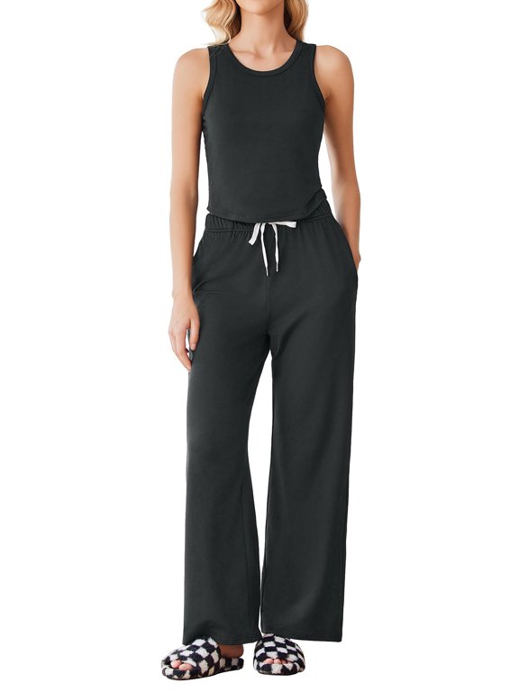 Women's 2 Piece Outfits Lounge Sets Sleeveless Tank Tops and Wide Leg Pants Sets Tracksuits Match Sets