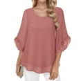 thumbnail image 1 of Weardear Women's 3/4 Ruffle Sleeve Blouse Round neck Tops Double Layers Flowy Shirts Elegant Chiffon Blouses, 1 of 5