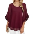 thumbnail image 1 of Weardear Women's 3/4 Ruffle Sleeve Blouse Round neck Tops Double Layers Flowy Shirts Elegant Chiffon Blouses, 1 of 5