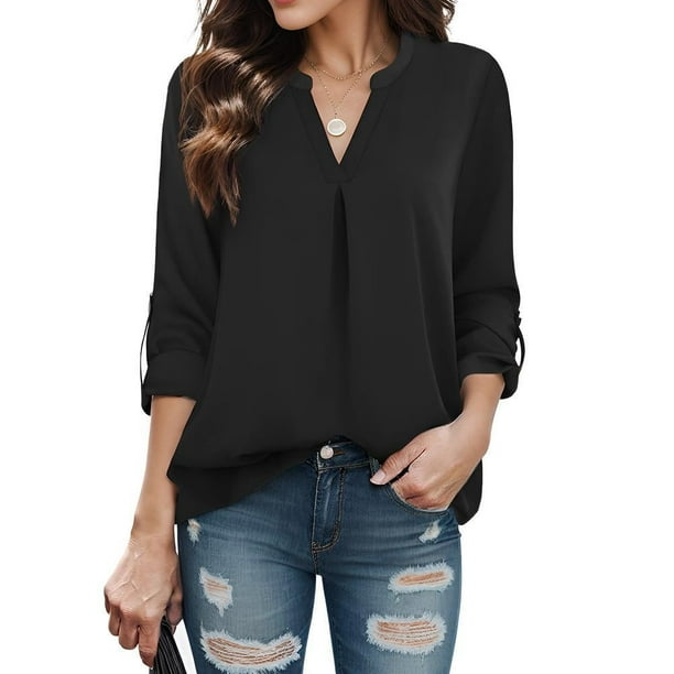 Weardear Chiffon Blouse for Women 3/4 Length Sleeve Work Tops