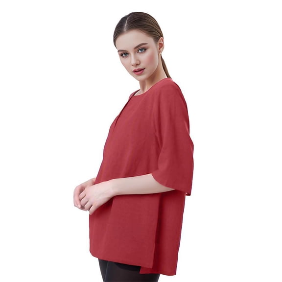 Weardear Women's 3/4 Sleeve Cotton Linen Jacquard Blouses Top T-Shirt