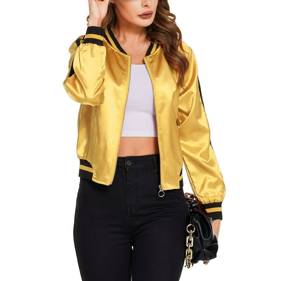 Weardear Women's Bomber Jacket Lightweight Striped Zip Up Casual Windbreaker with Pockets