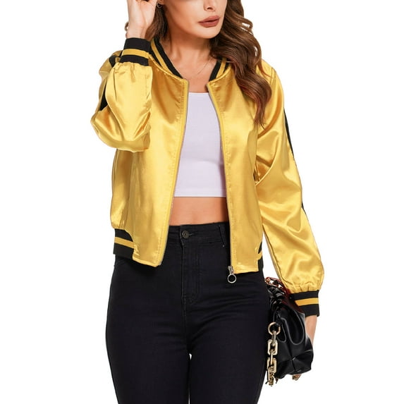 Weardear Women's Bomber Jacket Lightweight Striped Zip Up Casual Windbreaker with Pockets