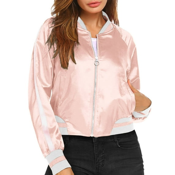 Weardear Women's Bomber Jacket Lightweight Striped Zip Up Casual Windbreaker with Pockets