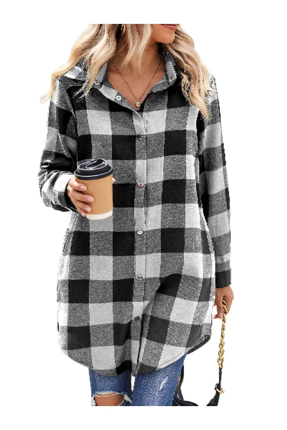 Women's Button Down Shirt Flannel Shirt 2025 Fall Long Sleeve Plaid Shacket Snap Button Tops