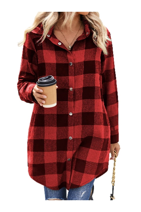 Women's Button Down Shirt Flannel Shirt 2025 Fall Long Sleeve Plaid Shacket Snap Button Tops