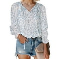 thumbnail image 1 of Weardear Womens Boho Floral Printed Blouse Dressy Tops Drawstring Casual V Neck Lantern Long Sleeve Shirts, 1 of 8