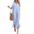 thumbnail image 1 of Weardear Women's Casual Short Sleeve Side Split Button Down Long Kimono Cardigan Swimsuit Covering Summer New Style, 1 of 6