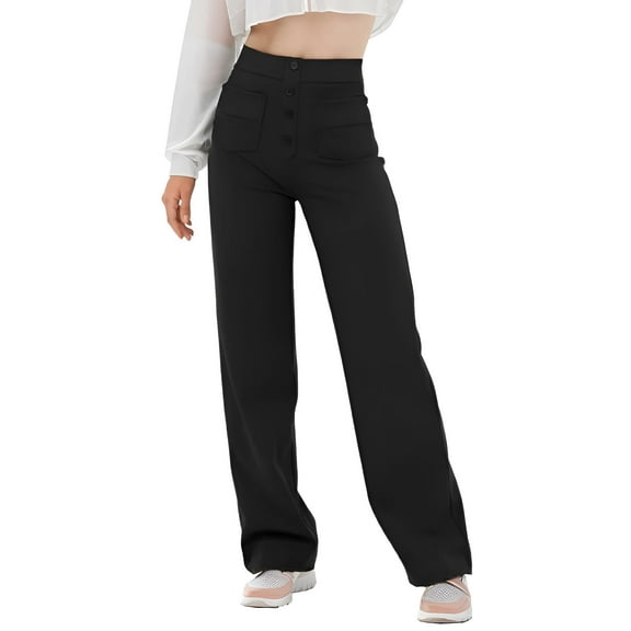 Weardear Women's Casual Straight Leg Pants High Waisted Button Down Stretchy Business Work Trousers with Multiple Pockets