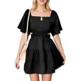 thumbnail image 1 of Weardear Women's Casual Summer Dress Square Neck Short Sleeve Crossover Waist Sexy Swing Cake Mini Dress, 1 of 7