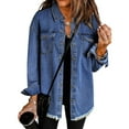 thumbnail image 1 of Weardear Women's Denim Jackets Long Sleeve Button Down Casual Frayed Hem Shacket Jean Jacket, 1 of 5