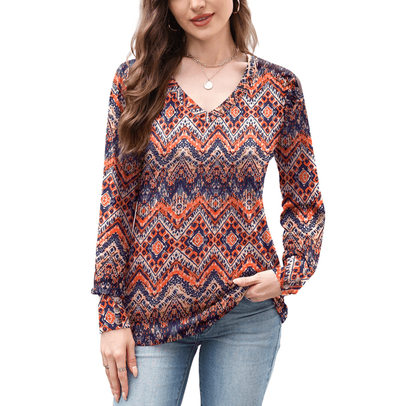 Weardear Women Casual Dressy Tops V Neck Long Sleeve Blouse Loose Fit Trendy Tunic Clothes, XL