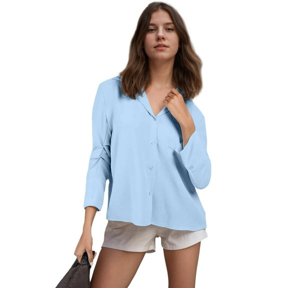 Weardear Women's Dressy Lapel Button Down Shirts for Work Office Business Casual Chiffon Blouse Tops