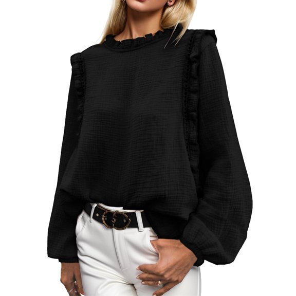 Weardear Women's Fall Fashion Blouse Dressy Casual Long Sleeve Crewneck Ruffle Tops Shirt Loose Pullover