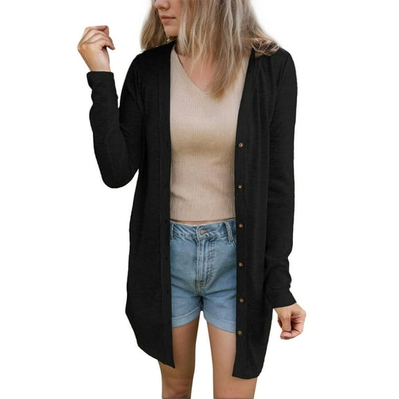 Weardear Women's Fall Lightweight Cardigans Long Sleeve Button Down V Neck Soft Cardigans Coat with Pocket