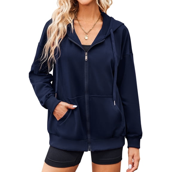 Weardear Women's Full Zip Up Lightweight Hoodies Oversize Thin Long Sleeve Casual Hooded Jackets with Pockets