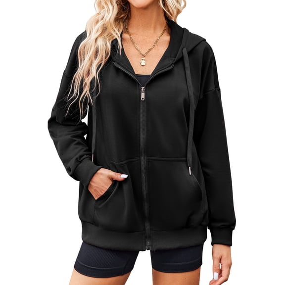 Weardear Women's Full Zip Up Lightweight Hoodies Oversize Thin Long Sleeve Casual Hooded Jackets with Pockets