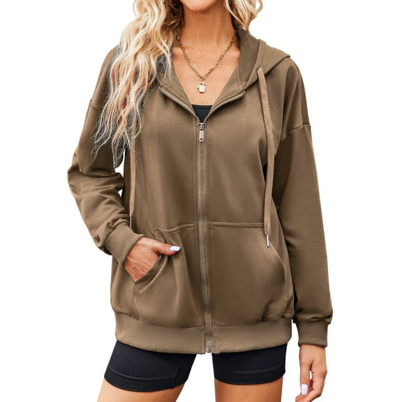 Weardear Women's Full Zip Up Lightweight Hoodies Oversize Thin Long Sleeve Casual Hooded Jackets with Pockets