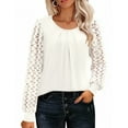thumbnail image 1 of Weardear Women's Lace Long Sleeve Tops Crew Neck Pleated Tunic Top Business Work Dressy Blouses, 1 of 8