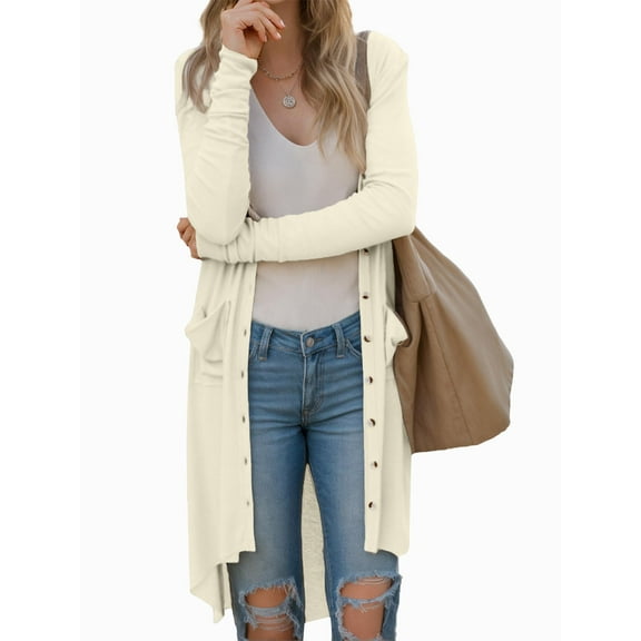 Weardear Women's Long Cardigans Button Down High Low Solid Knit Loose Cardigans with Pockets