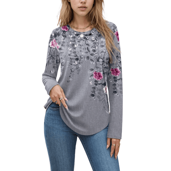 Weardear Women's Long Sleeve Crew Neck Tunic Tops Pleated Fall Blouse Casual Dressy Shirts S-XXL